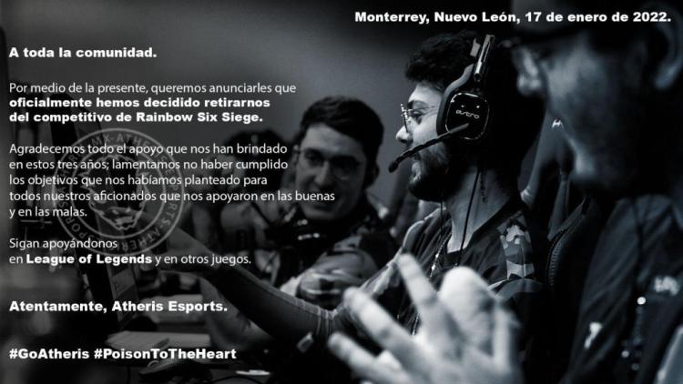 No quedan jugadores activos en Atheris Esports a Rainbow Six Siege