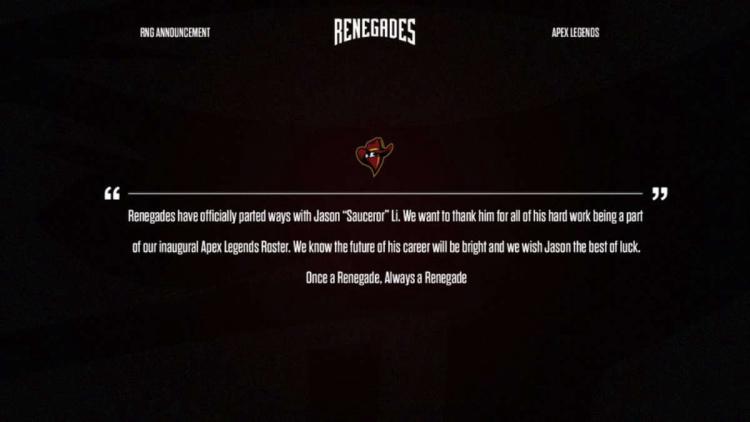 Sauceror dejó el equipo Renegades por Apex Legends