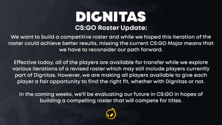 Dignitas publica una lista de CS:GO para transferir