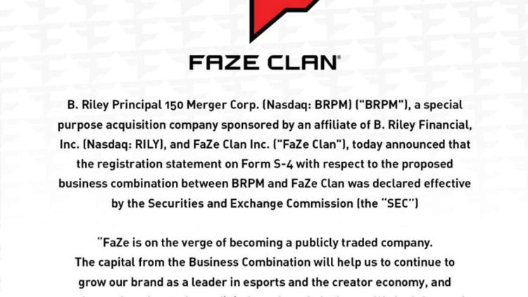 FaZe Clan aprobó una fusión comercial con BRPM