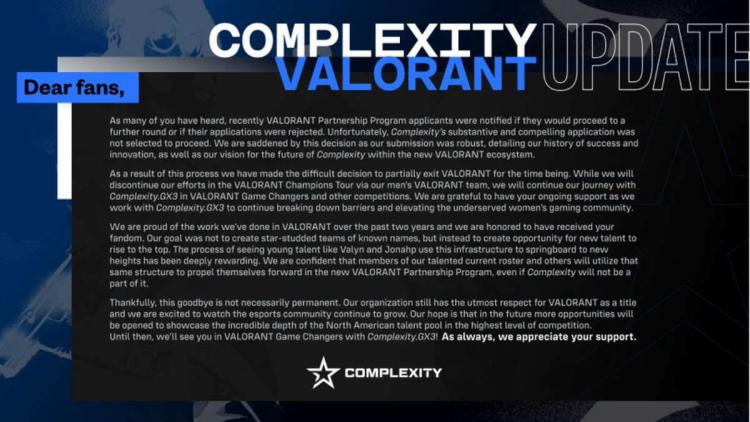 Complexity Gaming cierra el cartel masculino con VALORANT