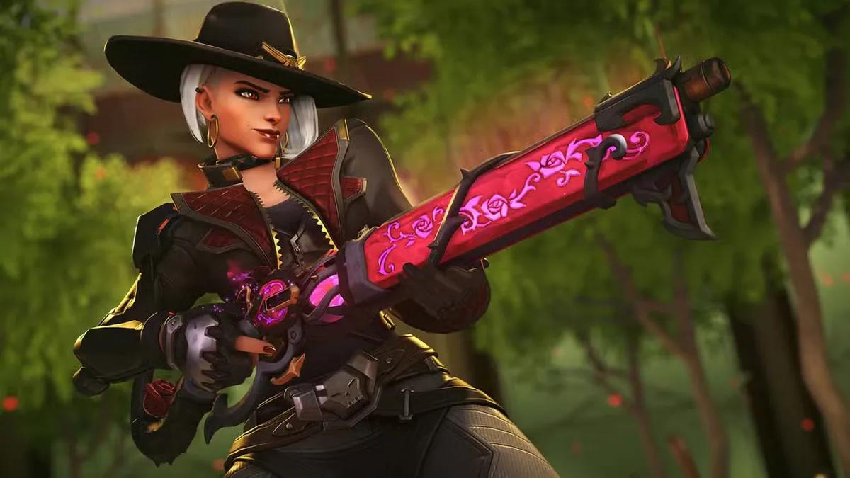 Los personajes principales de Ashe en Overwatch 2 se preparan para el lanzamiento de la apariencia mítica del arma Rosa de plomo.