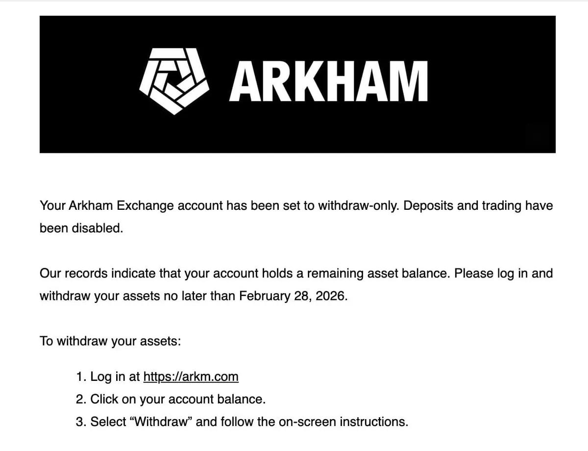 Arkham Exchange: El CEO niega los rumores de cierre, pero los usuarios están recibiendo correos electrónicos con una fecha límite del 28 de febrero