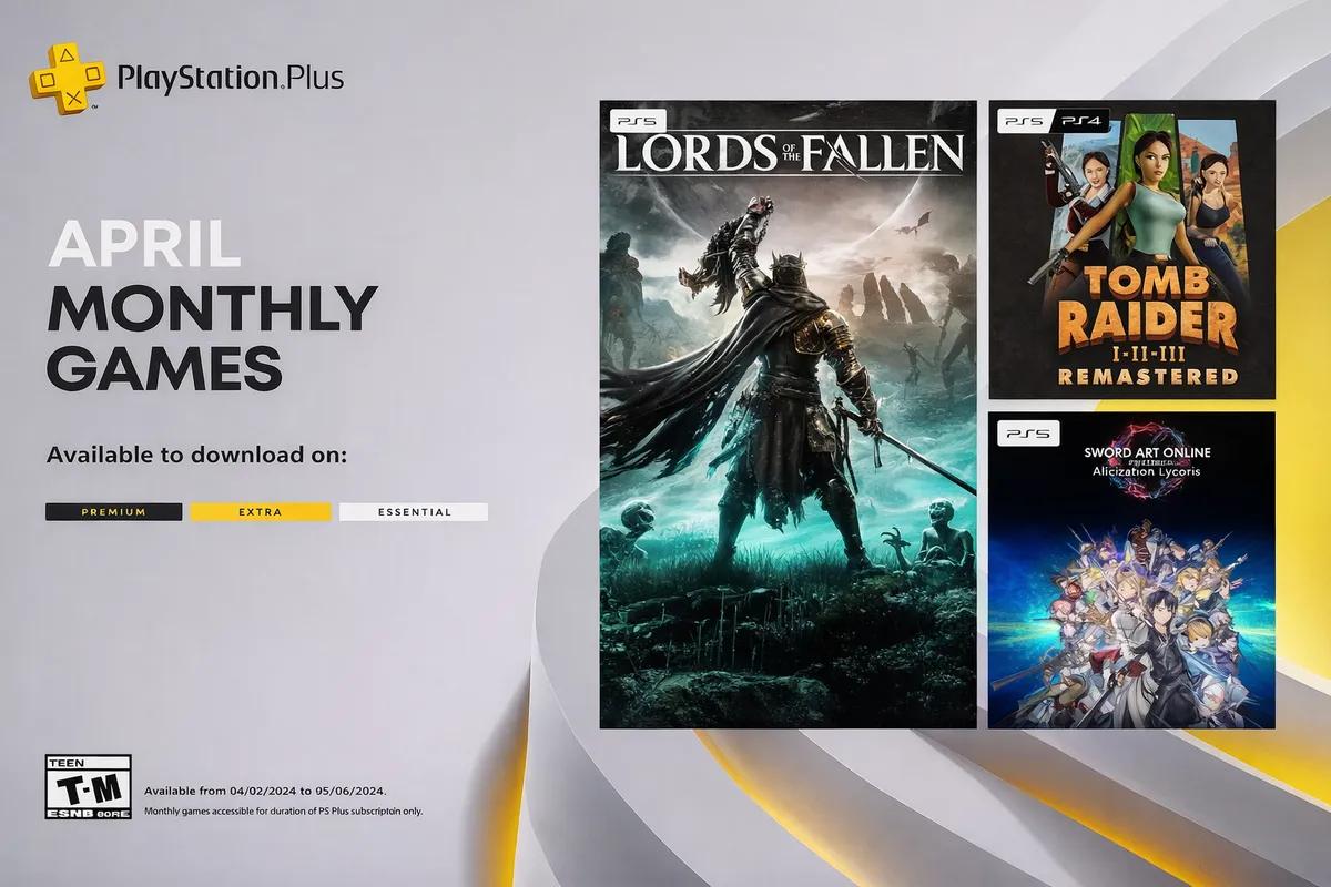 Revelados los juegos de PlayStation Plus de abril de 2026: Lords of the Fallen, Sword Art Online y Tomb Raider Remastered