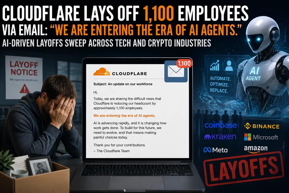 Cloudflare despide a 1.100 empleados por correo electrónico: "Estamos entrando en la era de los agentes de IA". Los despidos impulsados por la IA arrasan en los sectores tecnológico y criptográfico