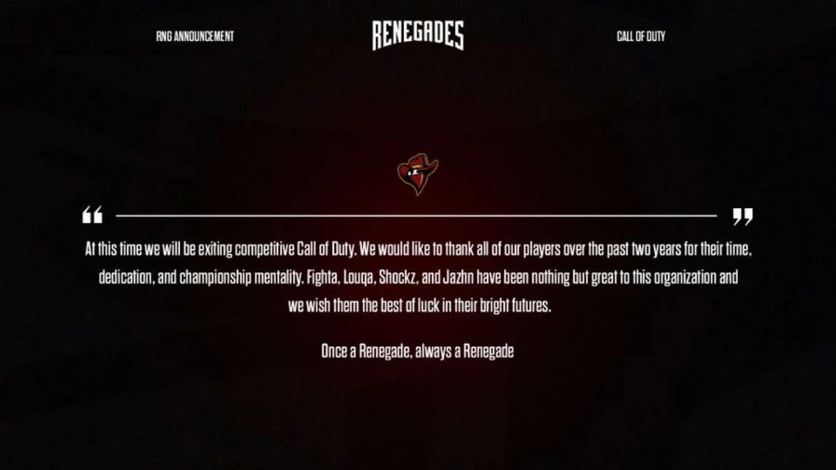 Renegades cierra la división en Call of Duty