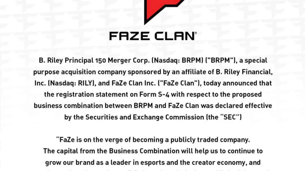 FaZe Clan aprobó una fusión comercial con BRPM