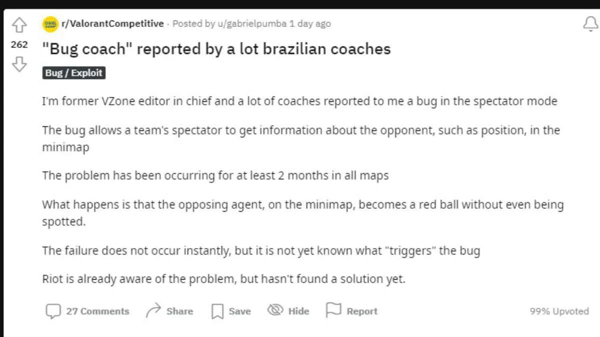 Los entrenadores brasileños reportaron un "error de entrenador" en Valorant