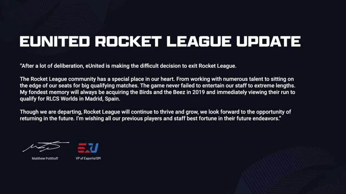 EUnited fueron relevados de los deberes de tres miembros del Rocket League