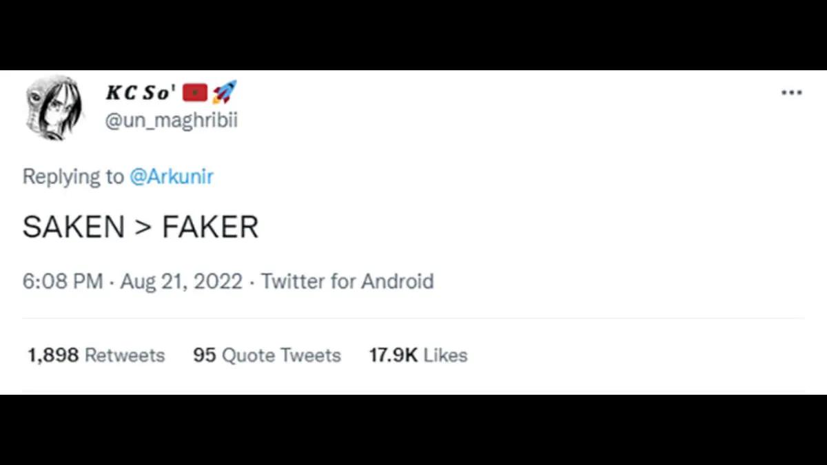 Tweet " FAKER > SAKEN " vuela al espacio