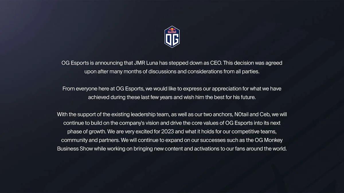 JMR Luna renunció como CEO de OG
