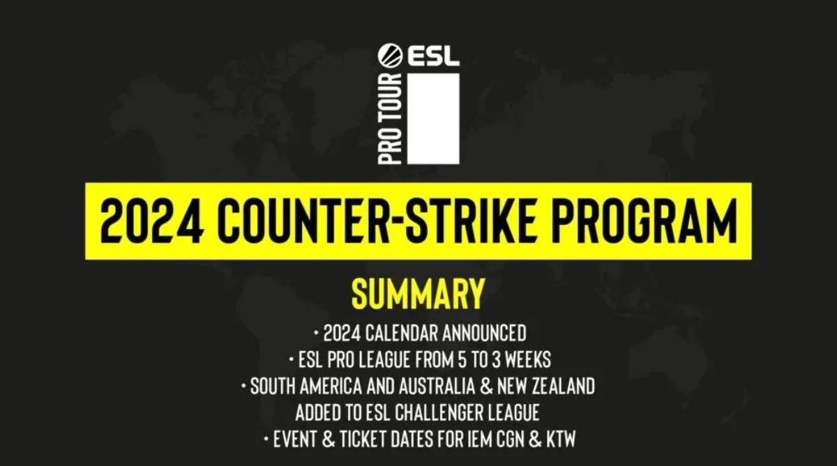 ESL has published its competition schedule for the year 2024