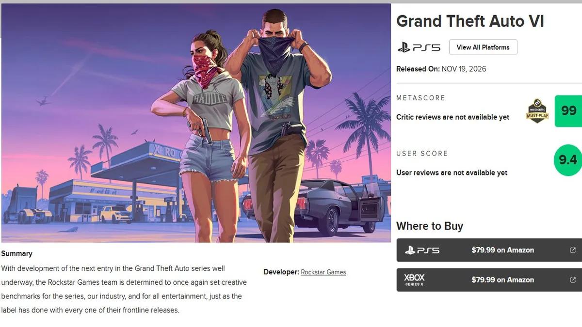 La calificación de GTA 6 en Metacritic podría no ser tan alta como todos esperan