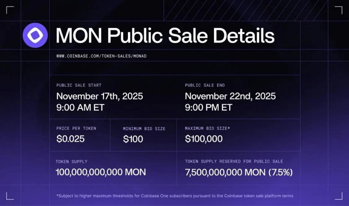 Monad y Coinbase anuncian la ICO del token $MON: primera venta pública en la nueva plataforma de la bolsa