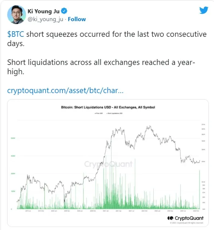 El volumen de liquidaciones de posiciones cortas en BTC ha alcanzado un máximo anual. Foto 1